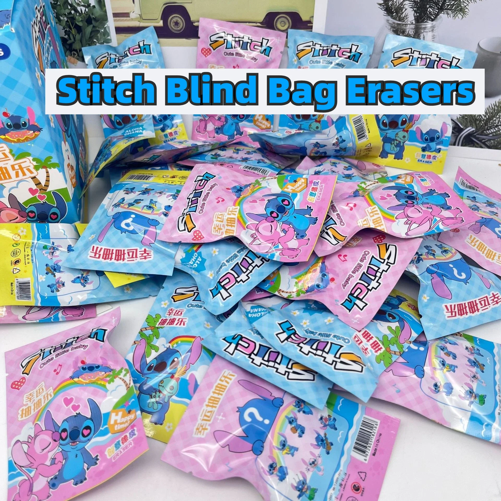 Random 3Pcs Disney Stitch Blind Bag Erasers, Cute Cartoon Collectible Toys, Mystery Surprise Gift