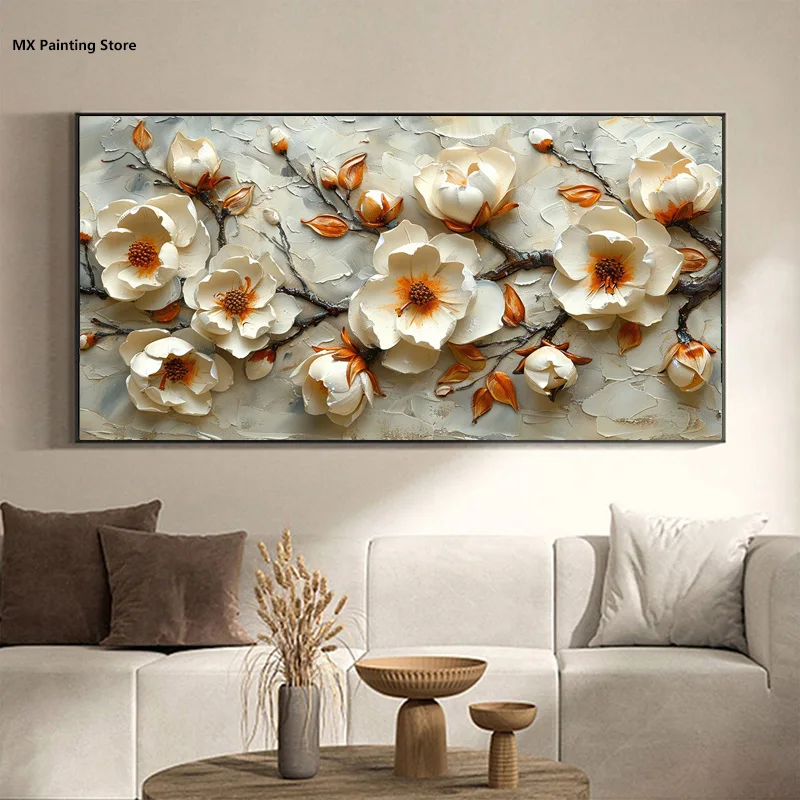 Oil Textured 3D Flowers On Canvas, Beautiful Abstract Floor Painting, Room Decor,Wall Art Poster,Home Decor Picture, Unframed