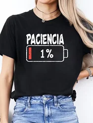 Camiseta de moda para mujer, camiseta informal transpirable de manga corta con cuello redondo y estampado de letras españoles vibrantes para mujer