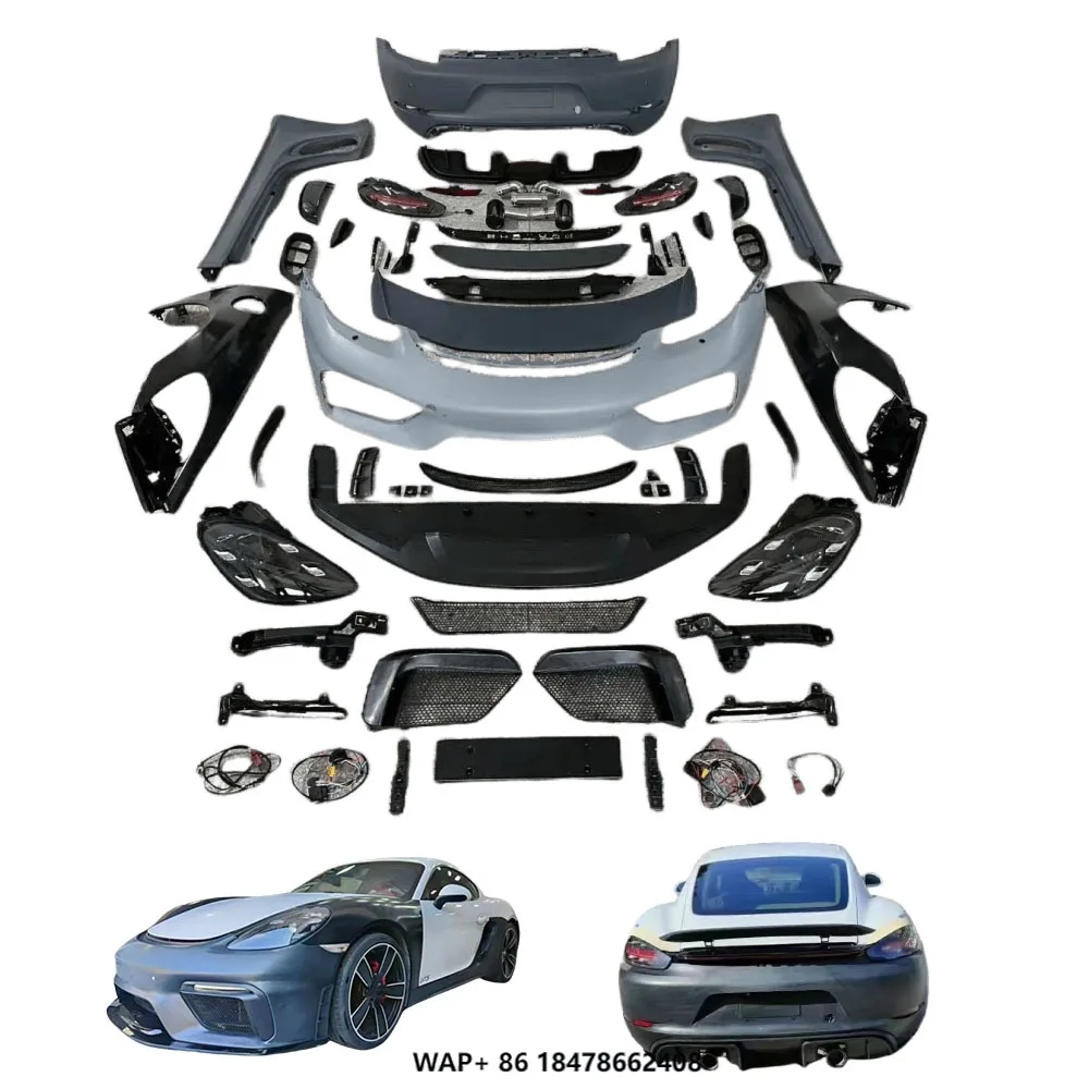 طقم هيكل السيارة Widebody لـ Posche Cayman 981 طقم هيكل ترقية 718 GT4 PP طقم ممتص الصدمات 718 لـ Cayman 981 GT4 Style