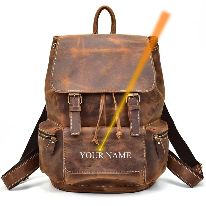 Vintage skóra Crazy Horse mężczyźni plecak Unisex skóra bydlęca 14 "plecak na laptopa kobiety gruby prawdziwy skórzany tornister torba na co dzień