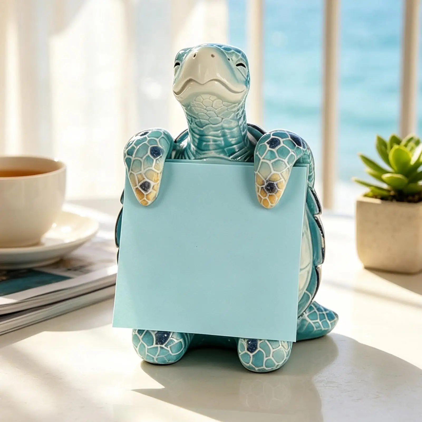 Sticky Note Dispenser Resin Sea Turtle Statue with Sticky Notes Memo Pad Dispenser Animal Figurine for Teachers Students Home
