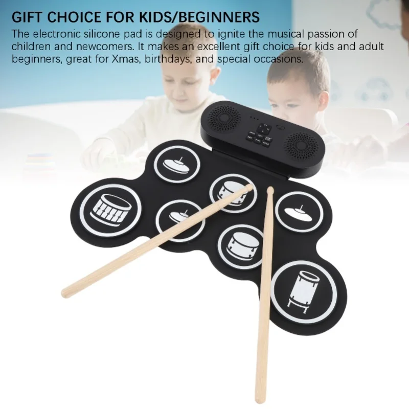 لوحة تدريب الطبل الإلكترونية مع مفاتيح وظيفة مكبرات الصوت المزدوجة 1200 مللي أمبير في الساعة قابلة لإعادة الشحن وقابلة للطي وقابلة للطي