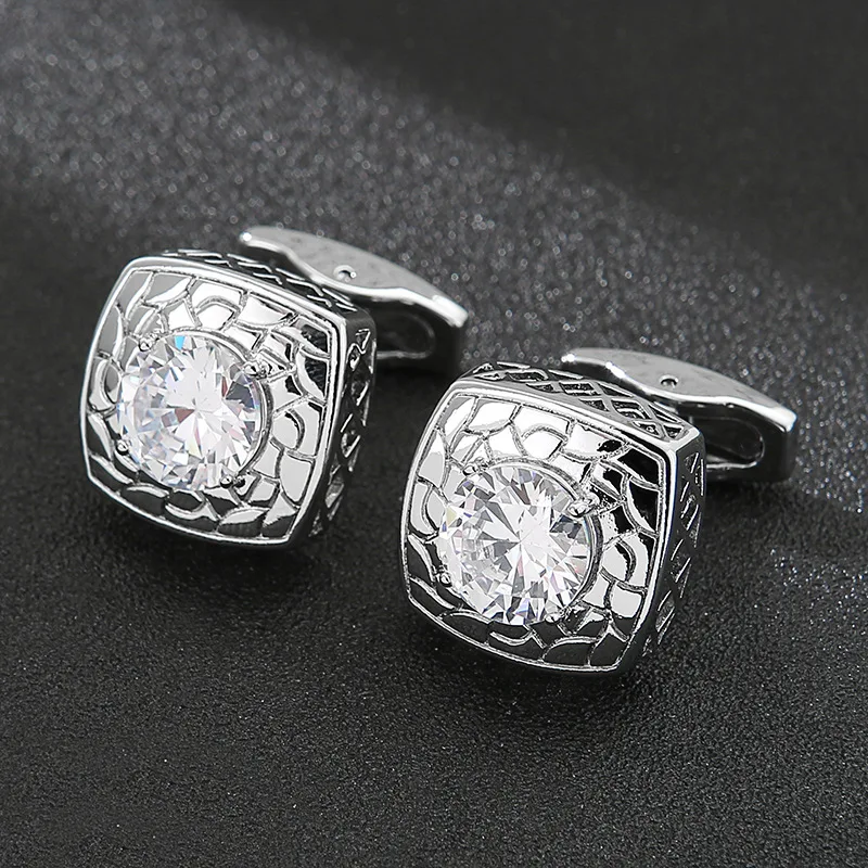 Round Hollow Out Cufflinks French Crysral Men Cufflinks Luxury Wedding Crown Round Sleeve Studs Square Crysral Cuff Link Jewelry