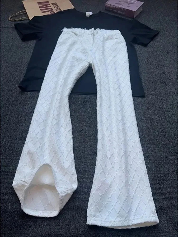 

White Embroidered Denim Jeans Men's Straight Leg Slim Fit Autumn Fashion High Street Bell Bottoms mid Waist Zipper Casual