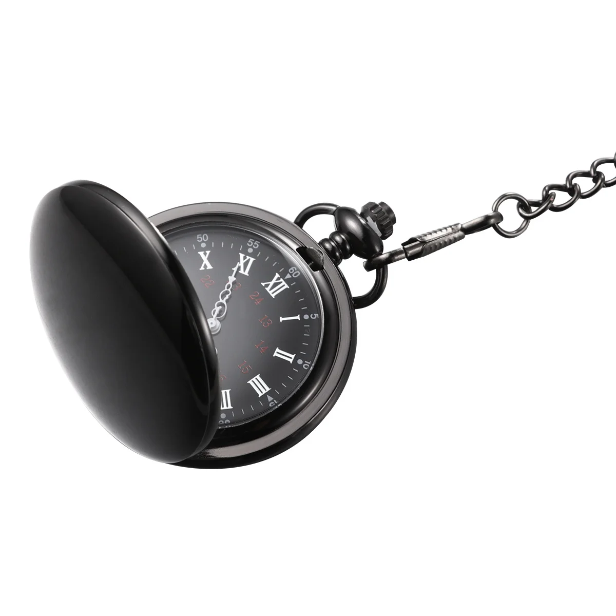 1pc Two-Faced Shiny Pocket Watch Black Alloy Vintage Quartz Timepiece For Men Women Classic Retro Fashion Accessory