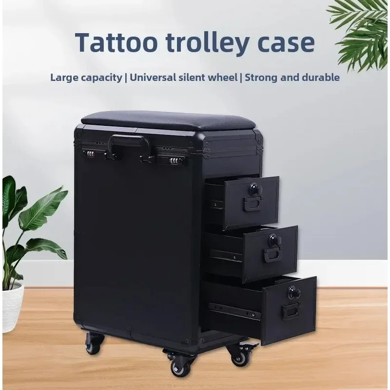 High Capacity Draw Bar Box Dual Purpose Able Arm Bracket Portable Suitcase Tattoo Trolley Bag Artist Tools Storage