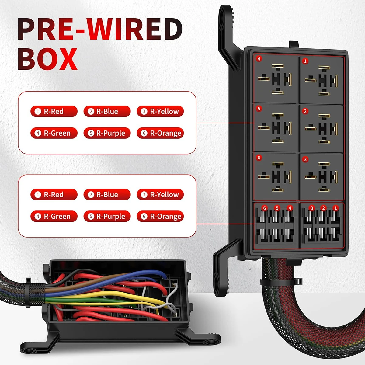 12V Fuse Relay Box 6 Way Relay Fuse Box Pre-Wired Relay Box with 6 Relays and 12 ATC/ATO Fuses Relay Panel