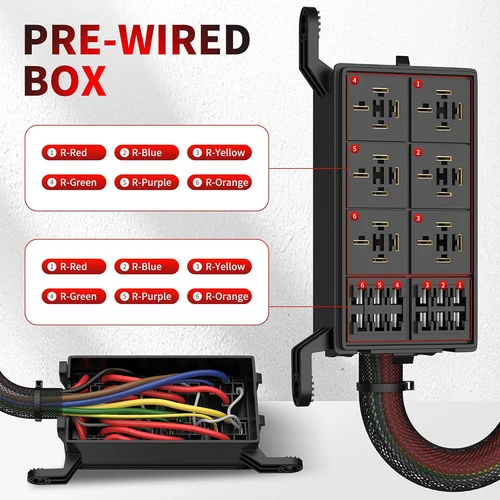 Imagen 2 del producto Caja de relé de fusibles de 12 V Caja de fusibles de relé de 6 vías Caja de relé precableada con 6 relés y panel de relé de fusibles de 12 ATC/ATO