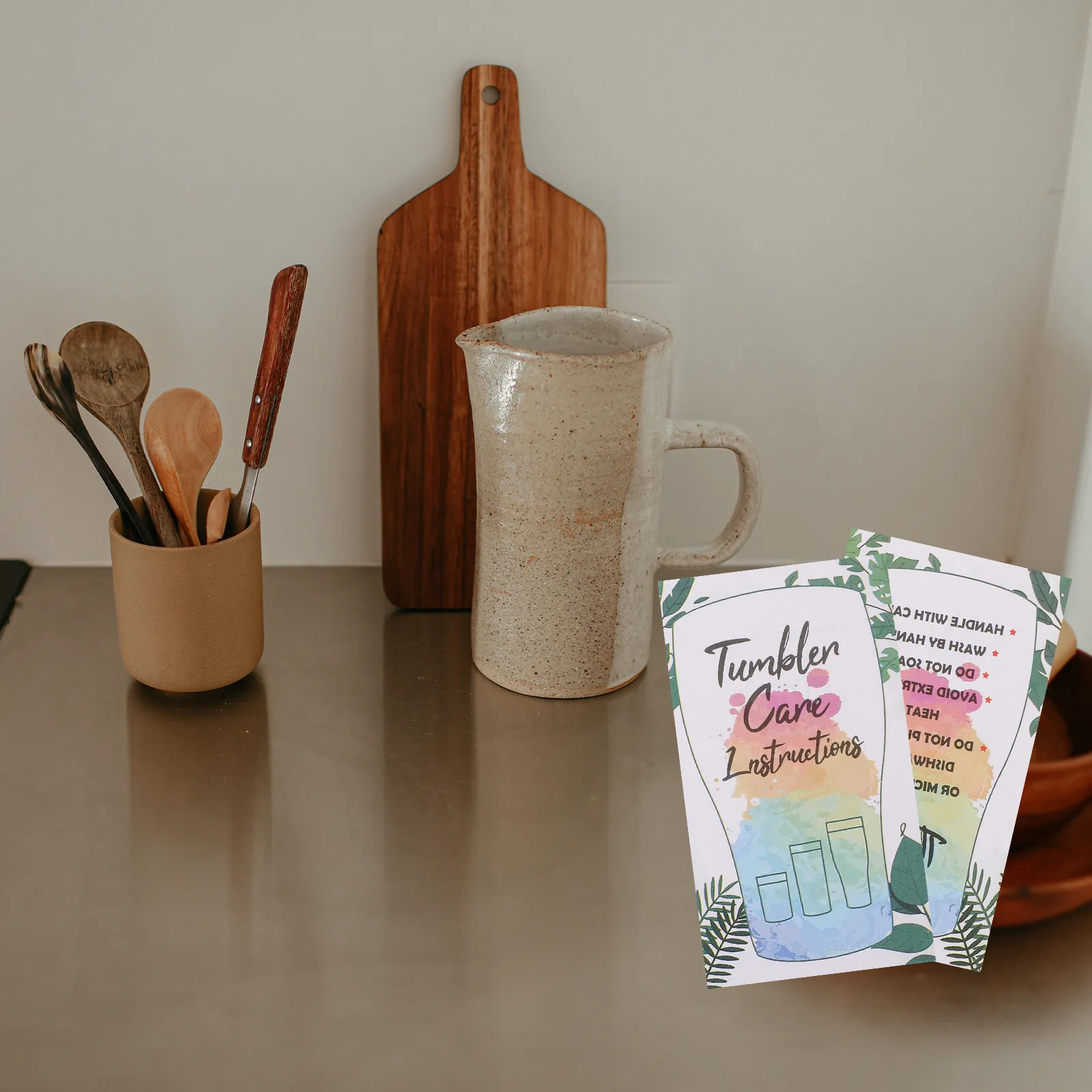 

100 Sheets Premium Thick Paper Tumbler Care Cards Glass Cup Cleaning Instructions Guide Tags for Small Business Packaging