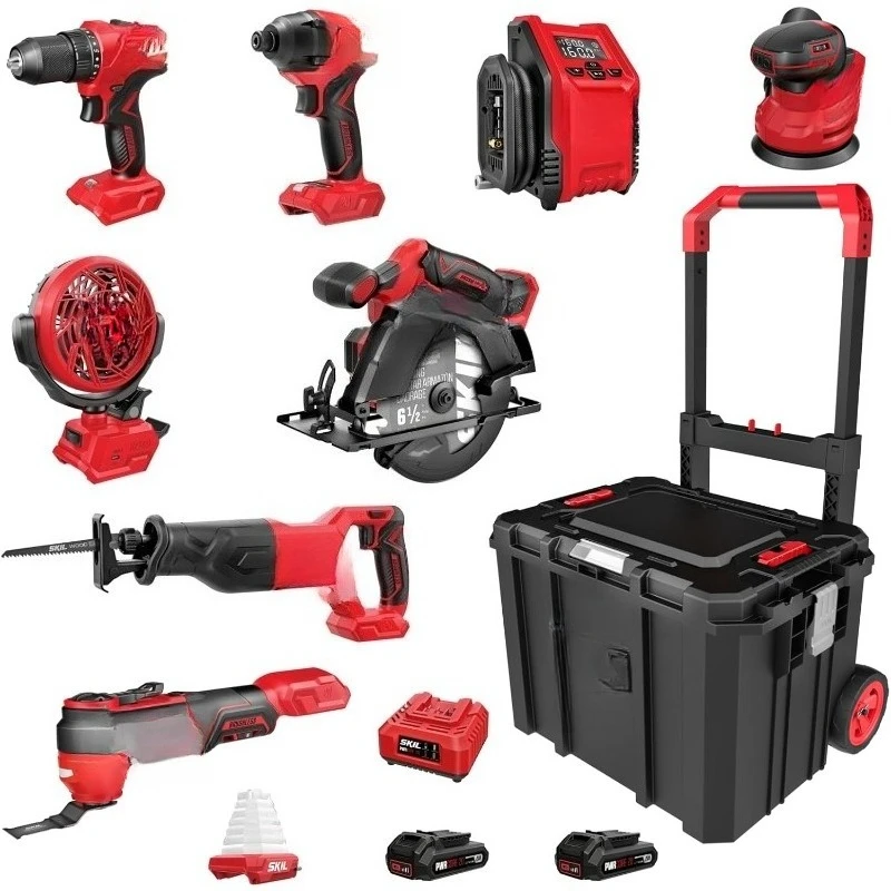 

CORE 20V Brushless 9-Tool Power Tool Combo Kit Including 2 * 2.0Ah Batteries, Charger, and Rolling Tool Box -CB8009B-20