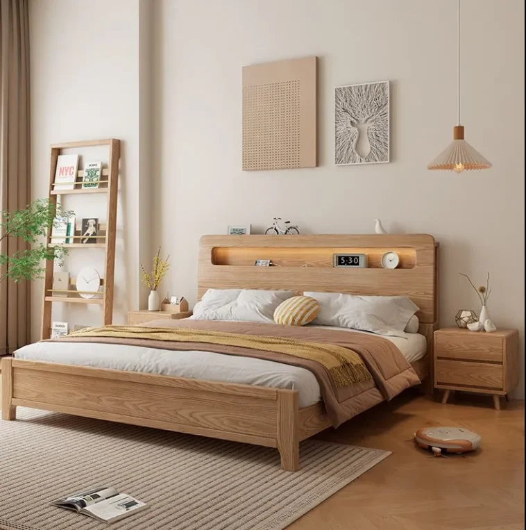 

Nordic Solid Wood Bed 1.8m Double Large Marriage Bed Modern Simple Bedroom Japanese Style