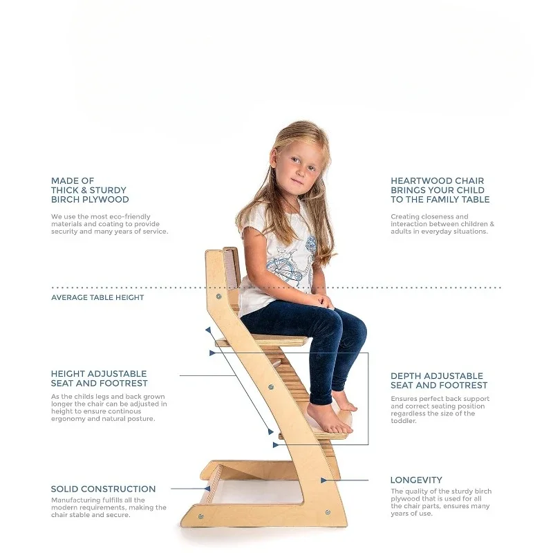 كرسي مرتفع خشبي للأطفال والرضع من ez - ارتفاع قابل للتعديل وسهل التنظيف كرسي مرتفع للأطفال الصغار - كرسي طعام للأطفال