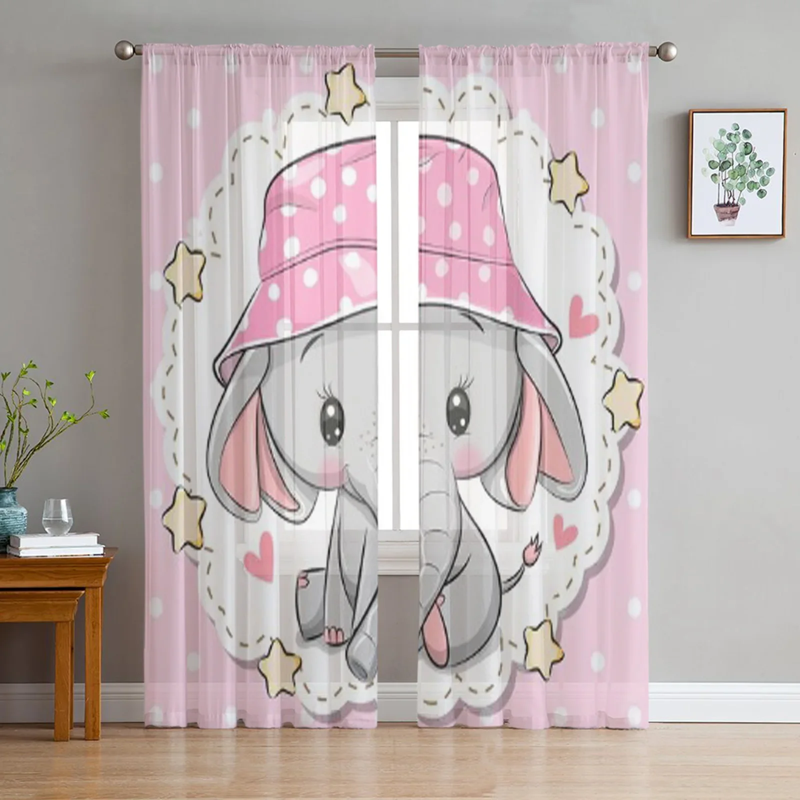 Cute Cartoon Elephant Sheer Window Curtains for Living Room Girl Bedroom Tulle Curtains Kitchen Veil Chiffon Drapes