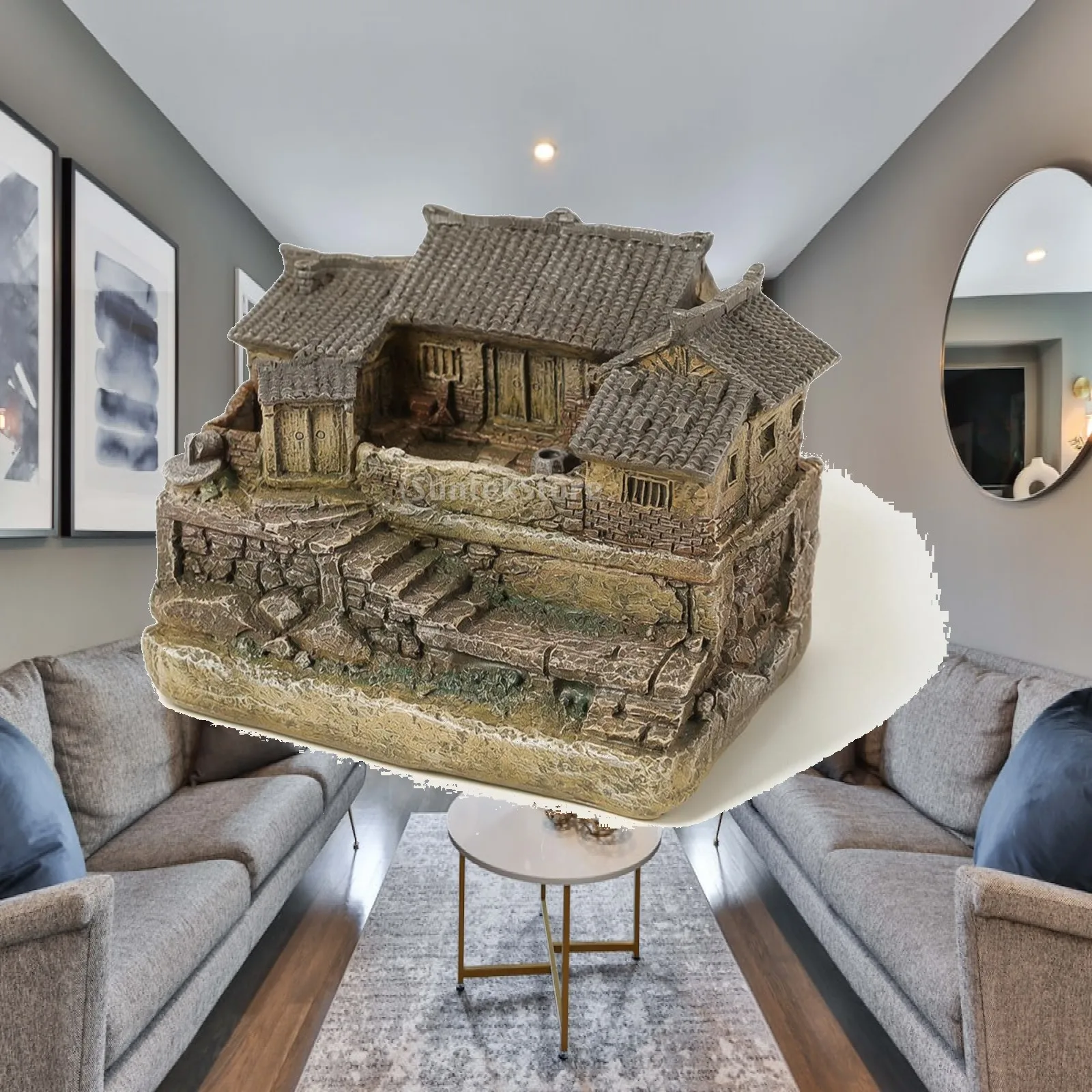 Miniature House Weathered Miniature House with Garden Setting Cottage Figurine Decorative Fine Craftsmanship for Collectors