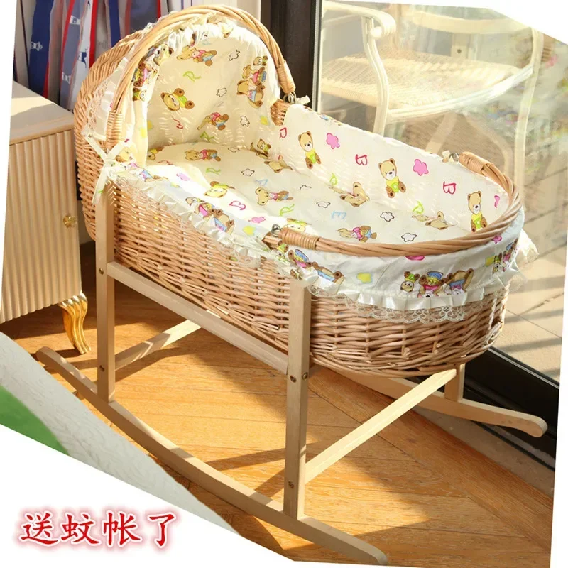 Rattan Woven Bassinet Soothing Nest Newborn Portable Baby Basket Sleeping