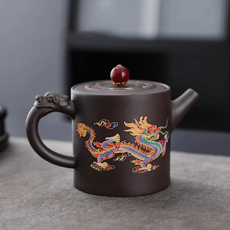 

Heat Changing Dragon and Phoenix Xishi Pot Purple Clay Pot Pure Semi Handmade KungFu Tea Set Tea Pot Tea Cup Large Capacity Gift