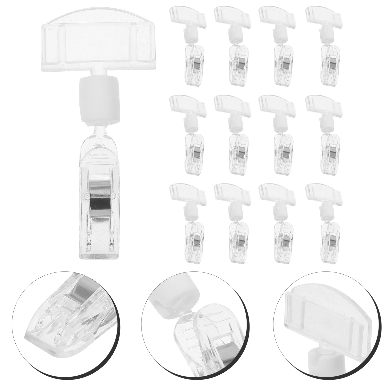 

Clear Sign Clips Merchandise Rotatable Stand Price Display Rack Price Label Clips Holders for Retail Baskets Transparent