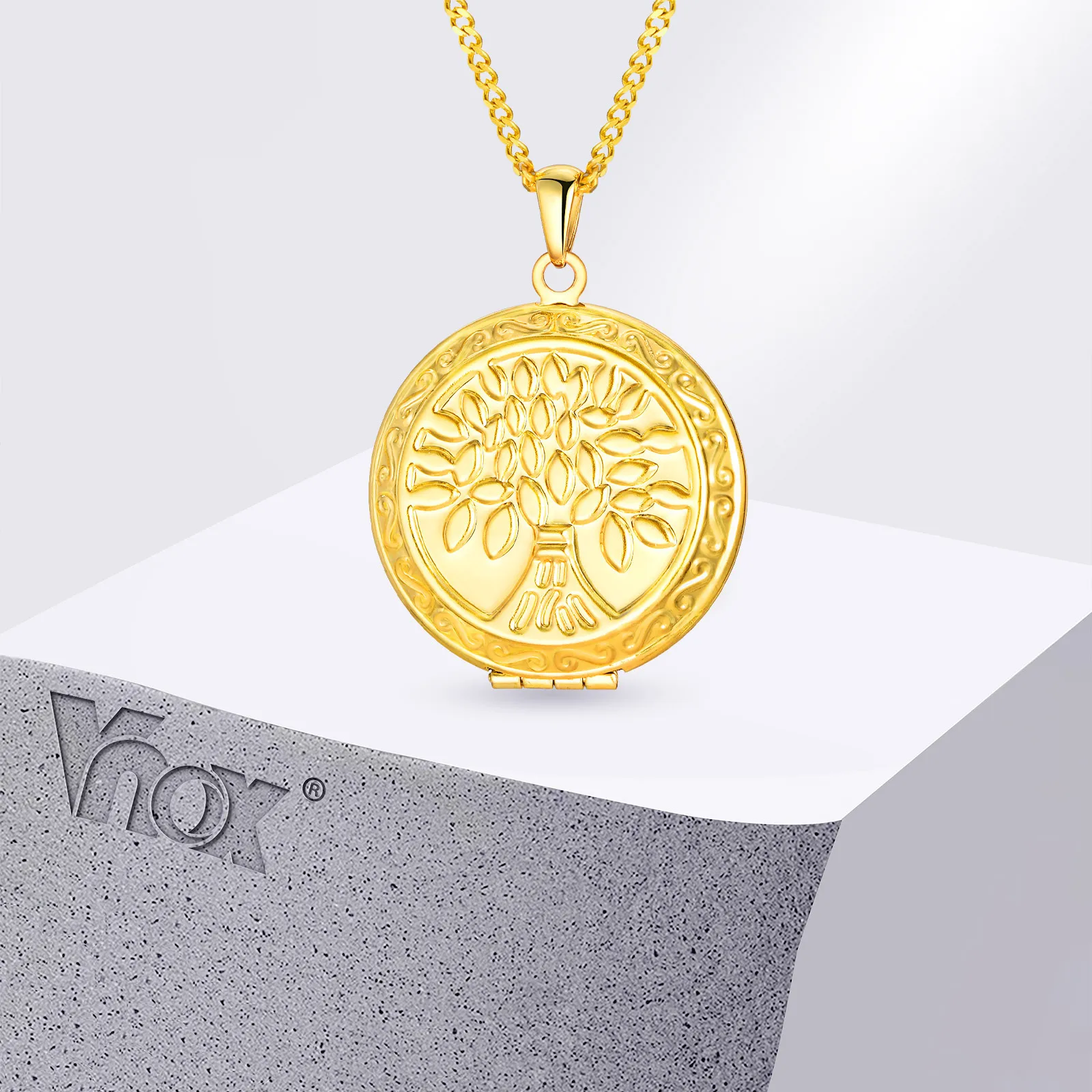 Vnox Collares con colgante de medallón de árbol de la vida para mujer, regalo de collar con marco de fotos que se puede abrir, colgante de moneda redonda del árbol de la vida