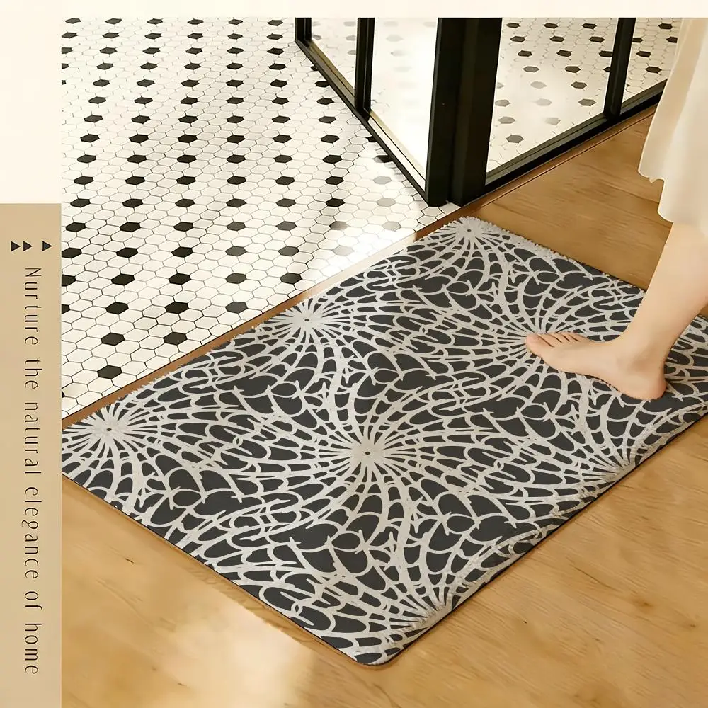Dark Spider Web Texture Floor Mat Soft Flannel Rug Non-Slip Absorbent Mat for Bathroom Bedroom Home Decor