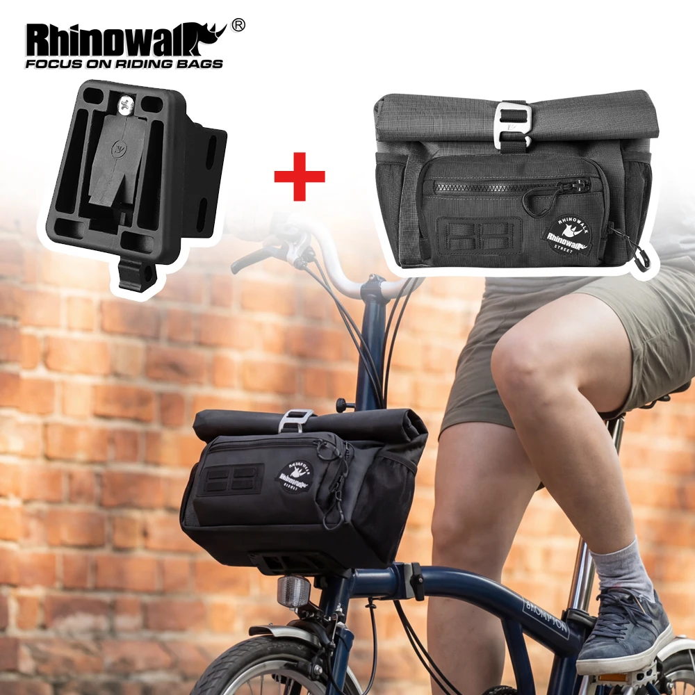 Rhinowalk Bike Front Basket Set With Free Adapter Block Bicycle Handlebar Storage Bag for Brompton Dahon Folding Bike Urban