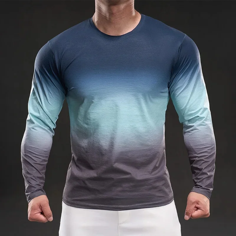 

Men's simple ordinary summer sun protection long sleeved quick drying men's T-shirt breathable hiking fishing oversized men top