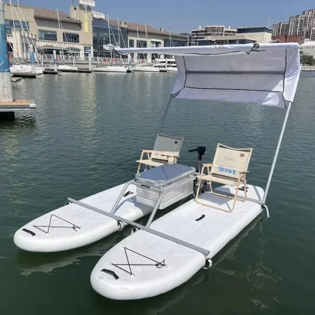 Double Inflatable Leisure Sightseeing Electric Floating Boat Fishing Yacht Water Sports Tent