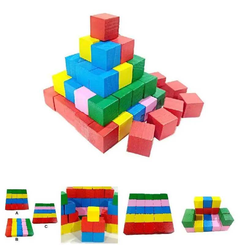 2cm Children Kids Wooden Building Blocks Square Math Teaching Tool Toy Colorful