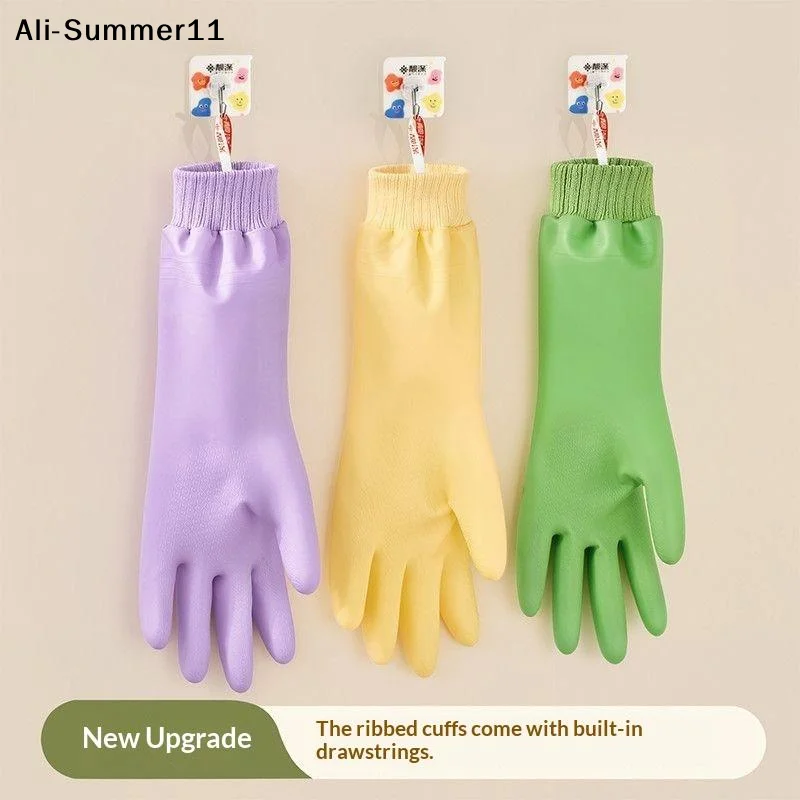 【Wq0】【AM3】1 Pair Dishwashing Gloves Tear-resistant Warm Fleece Cleaning Gloves Thickened Threaded Sleeve Cuff Laundry Gloves