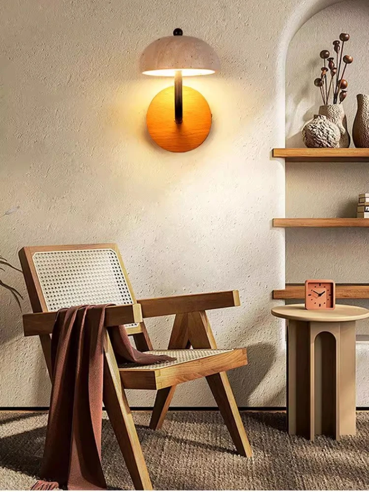

Yellow cave stone wall lamp Wabi Sabi style French retro bedroom bedside wall lamp minimalist staircase hallway lamp