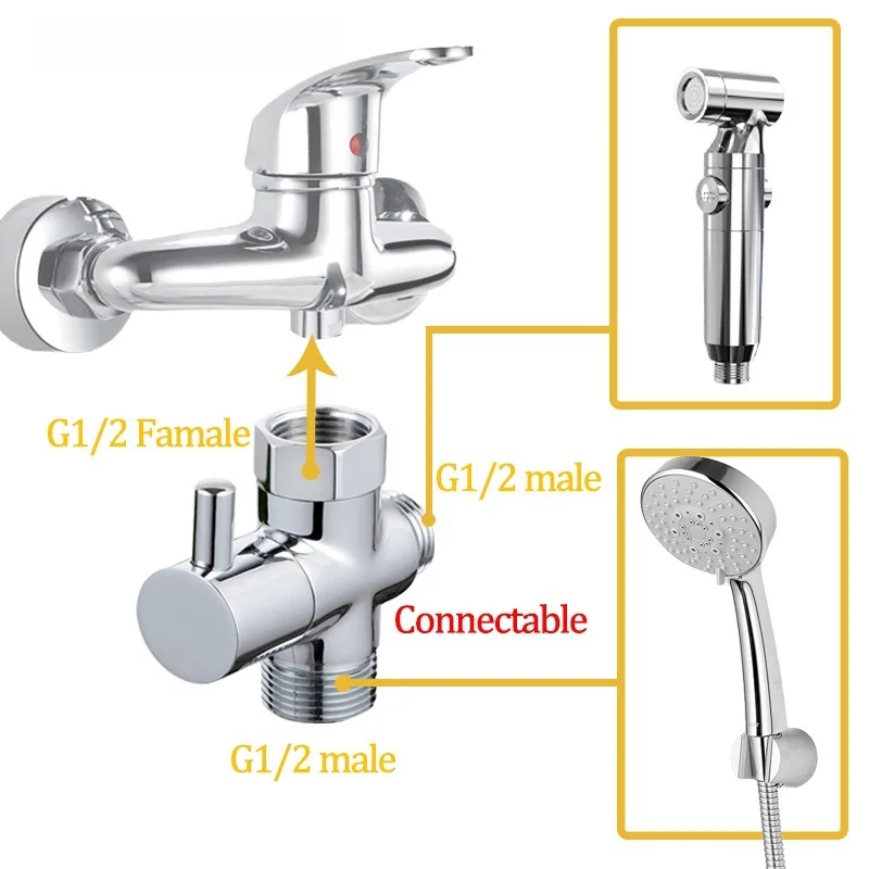 Copper Diverter Valve G1/2 Segregator 3 Way Water Separator Shower Tee Adapter Adjustable Faucet Switcher Bathroom Accessories