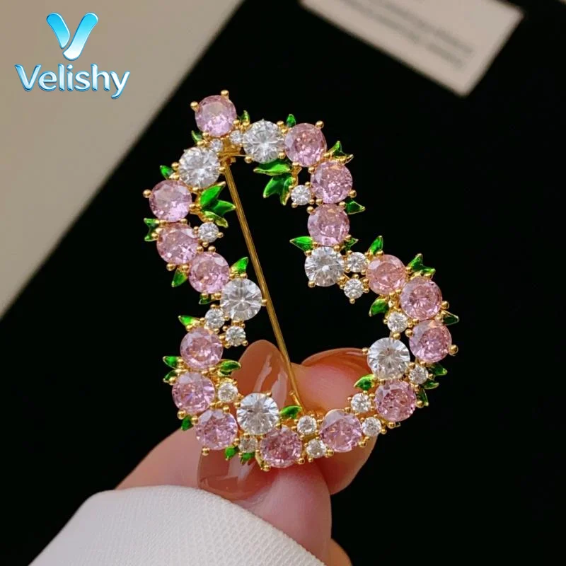 【New】Fashion Rhinestone Lucky Gourd Shaped Brooches For Women Clothing Accessory Crystal Openwork Gourd Brooch Pin Party Jewelry