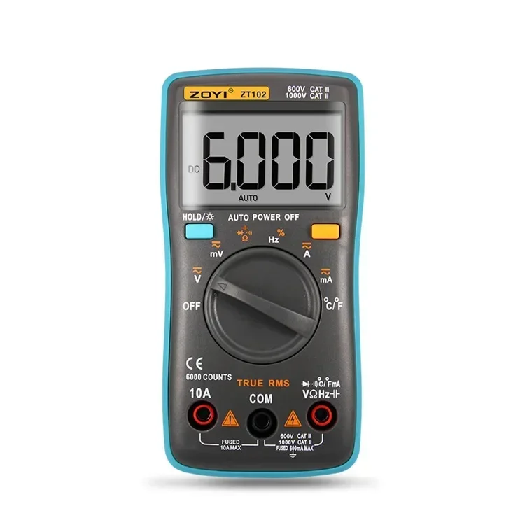 Voltage Current Tester Voltmeter Ammeter Ohm Diode Resistance Frequency Meter ZOYI ZT102 Multimeter Digital 6000 Counts AC/DC