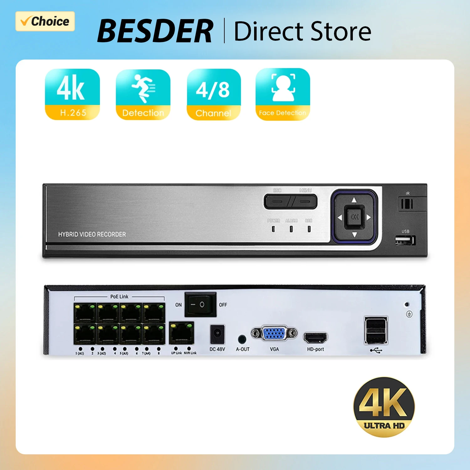 

BESDER UHD 4K CCTV POE NVR 8CH 4CH 5MP H.265AI Onvif Video Surveillance Network Recorder Motion Detect P2P Face Detection DVR