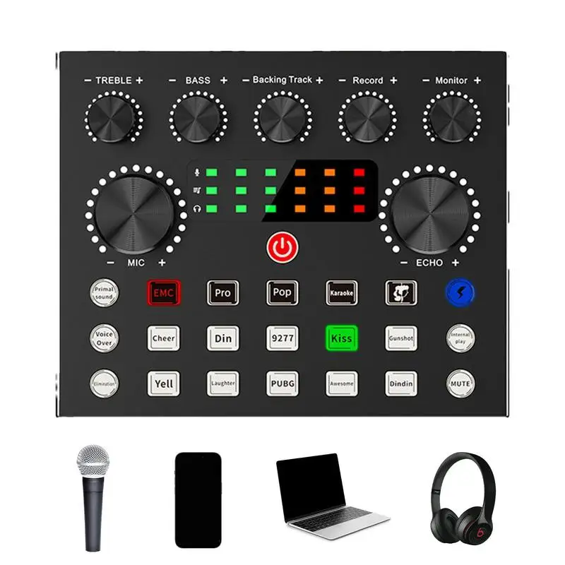 Sound Card For Music 7 Modes Podcast Mixer Streaming Soundboard Audio Mixer Live Streaming Mixer Voice Chatting Podcast Mixer