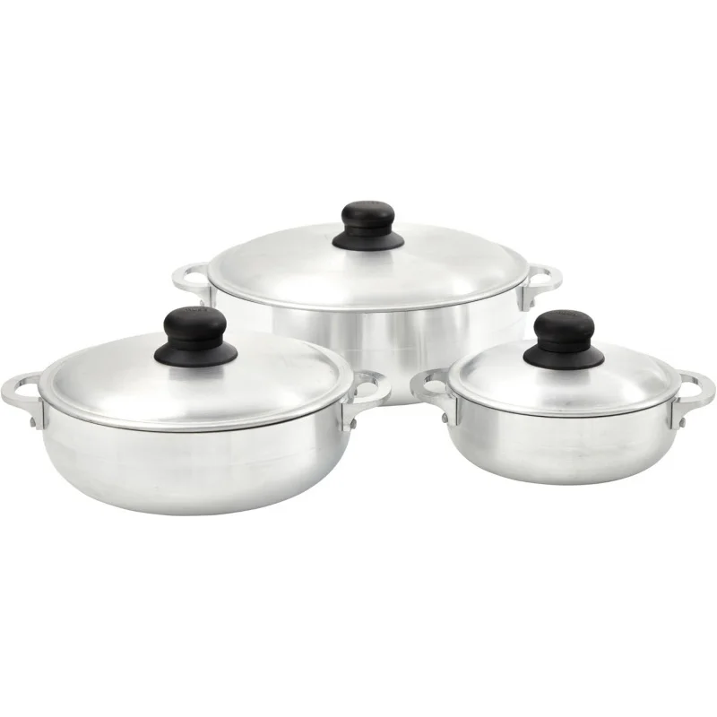 USA 3 Piece Natural Aluminum Caldero Set (1.6/3.2/4.6 Quart), Silver