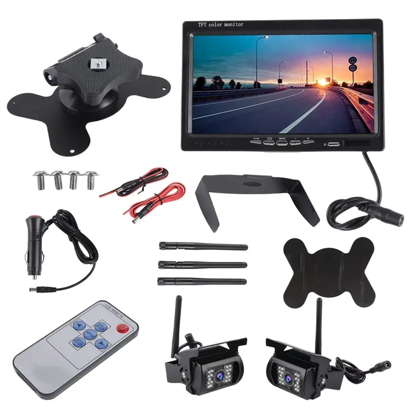 1 Set 7Inwireless Monitor Waterproof Vehicle 2 Backup Camera Kit TFT LCD Monitor Parking Assistance For Bus Houseboat Truck RV