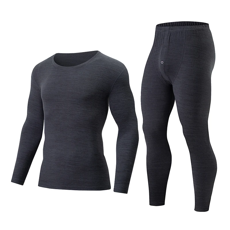 2 قطعة الخريف/الشتاء الرجال متعدد الألوان الملونة النسيج الدافئة مجموعة مريحة جولة الرقبة الملابس الداخلية تي شيرت مرونة الخصر زر بانت #4