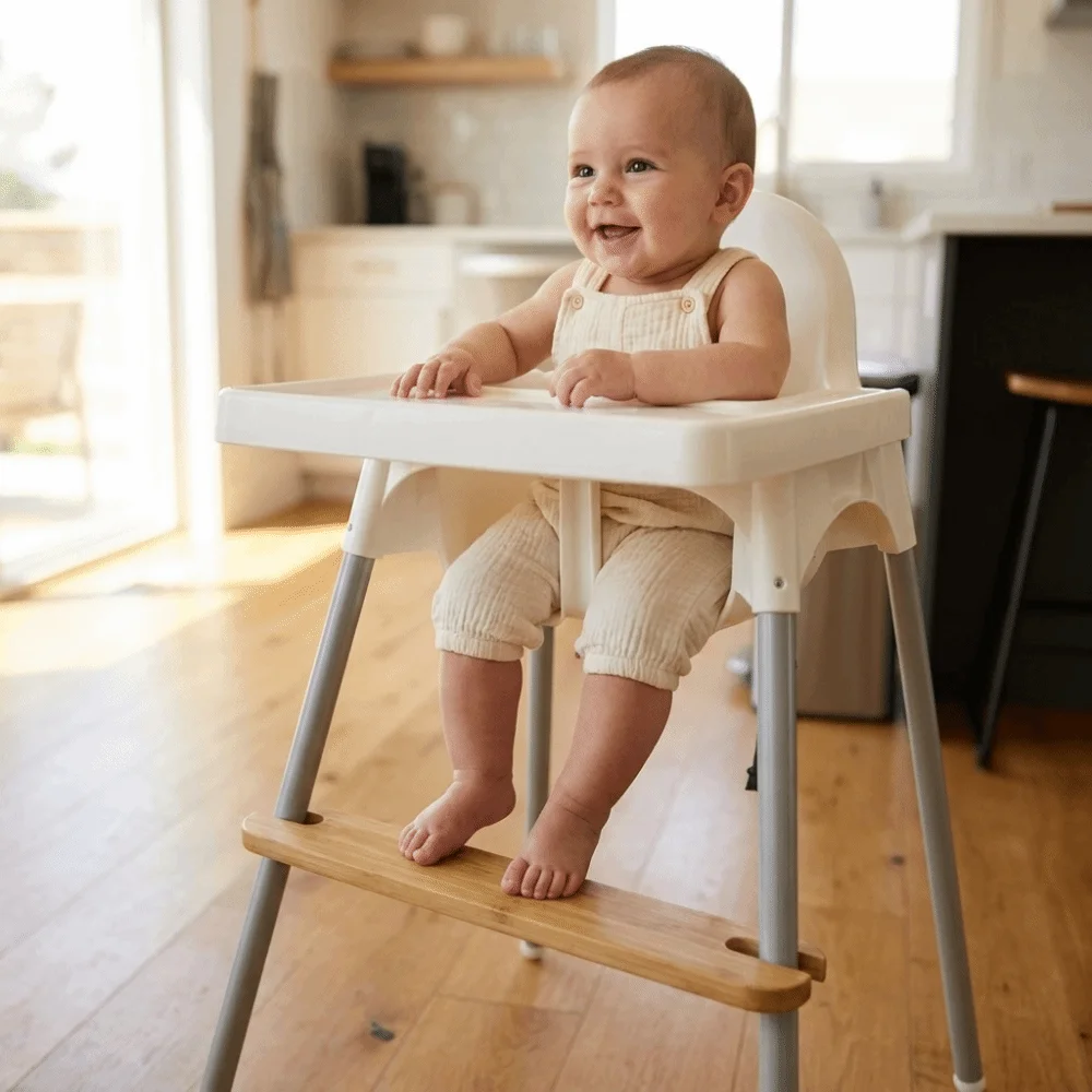 Adjustable Height High Chair Footrest Natural Bamboo Non-Slip Baby Highchair Foot Stool Durable Smooth Surface