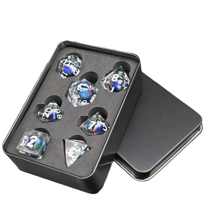 

Beautiful Resin Transparent Colored Longan Liquid Core DND Dice Set for Cosplay