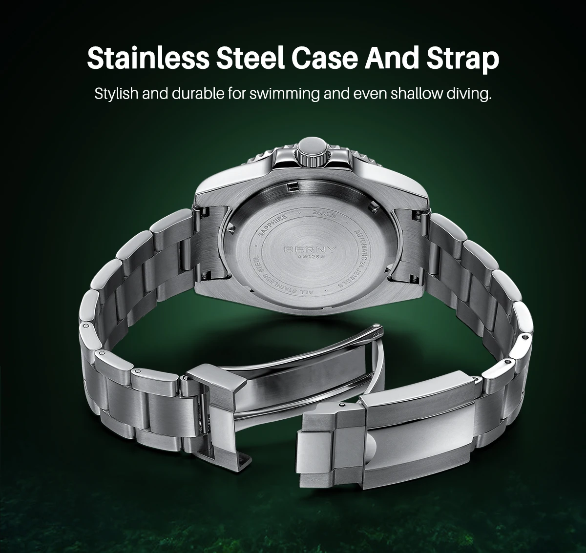 بيرني ساعة غواص أوتوماتيكية للرجال 200 متر مقاوم للماء سوبر مضيئة الميكانيكية ساعة يد رياضية الياقوت NH35 ساعة غوص رجالية