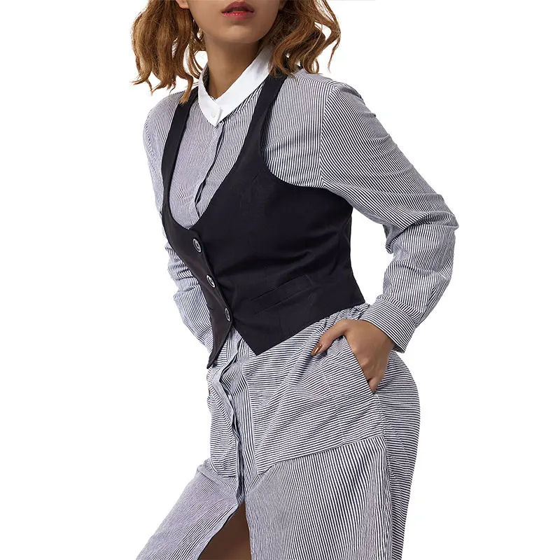 Women Casual Short Waistcoat Solid Color Sleeveless Button Down Slim Fit Dressy Vests Tuxedo Suit Racerback Vintage Streetwear