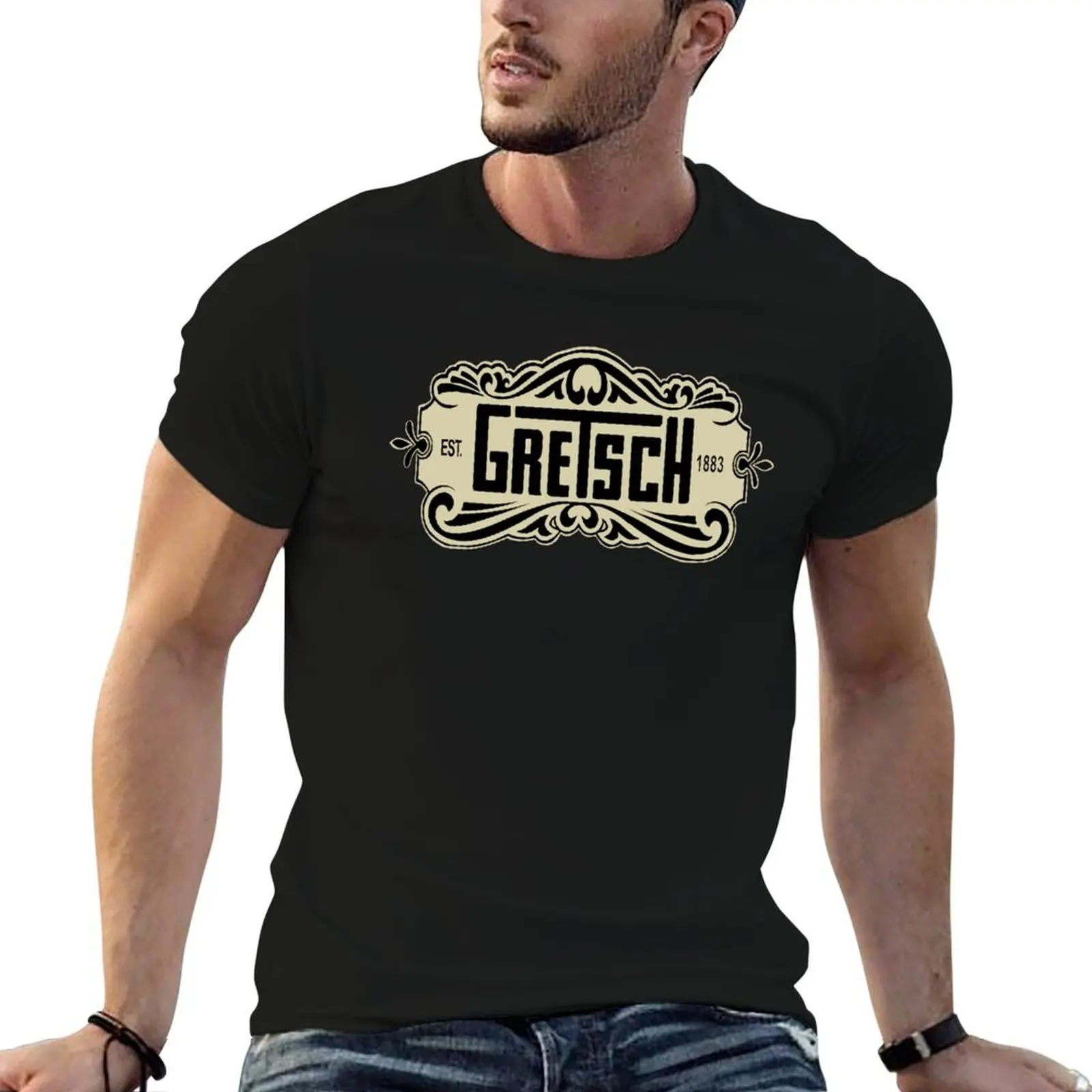 Vintage Gretsch 1950’s 140 year Anniversary - Legendary Guitars and drums T-Shirt Large Size Casual Short Sleeve Top