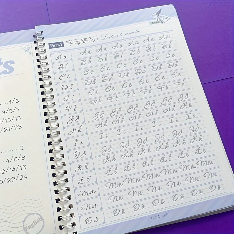 Książka do ćwiczeń pisma ręcznego dla dorosłych w języku angielskim - alfabet i śledzenie zdań, idealna do poprawy umiejętności pisma ręcznego, kalig wielokrotnego użytku