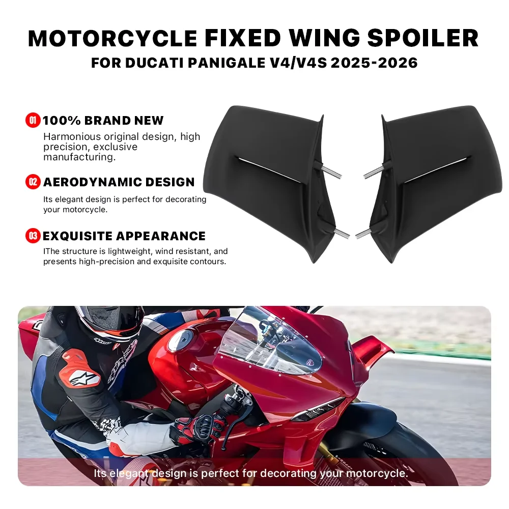 

For Ducati Panigale V4 V4S 2025-2026 Motorcycle Fixed Wing Aerodynamics Air Deflector Wing Side Winglet Windshield Wing Aileron