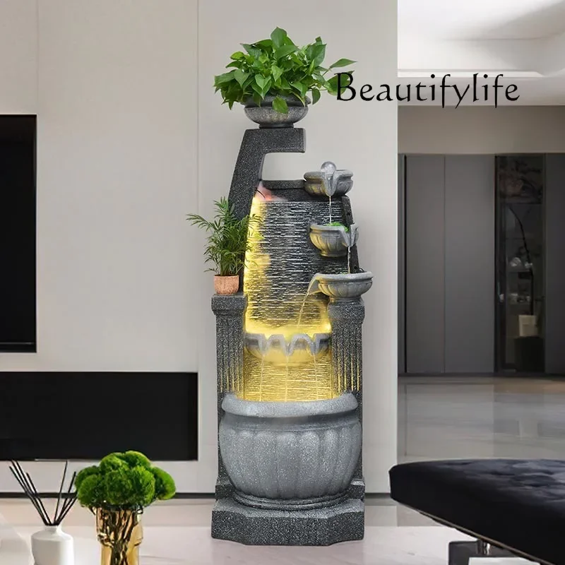 Rockery flowing water circulation water curtain wall feng shui wheel living room office screen landscape humidifier fish