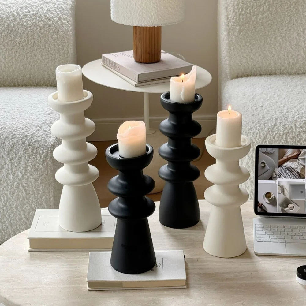 Abstract Sculptural Ceramic Candle Holder Matte Finish Geometric Candlestick for Wedding Party Table Centerpiece