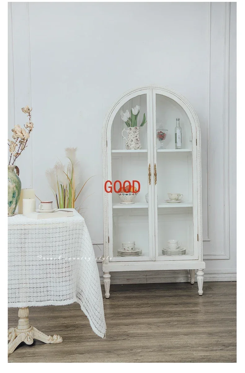 

French-Style Home Bookcase Floor Solid Wood Display Cabinet with Door Wall Living Room B & B Shelf Living Room Furniture