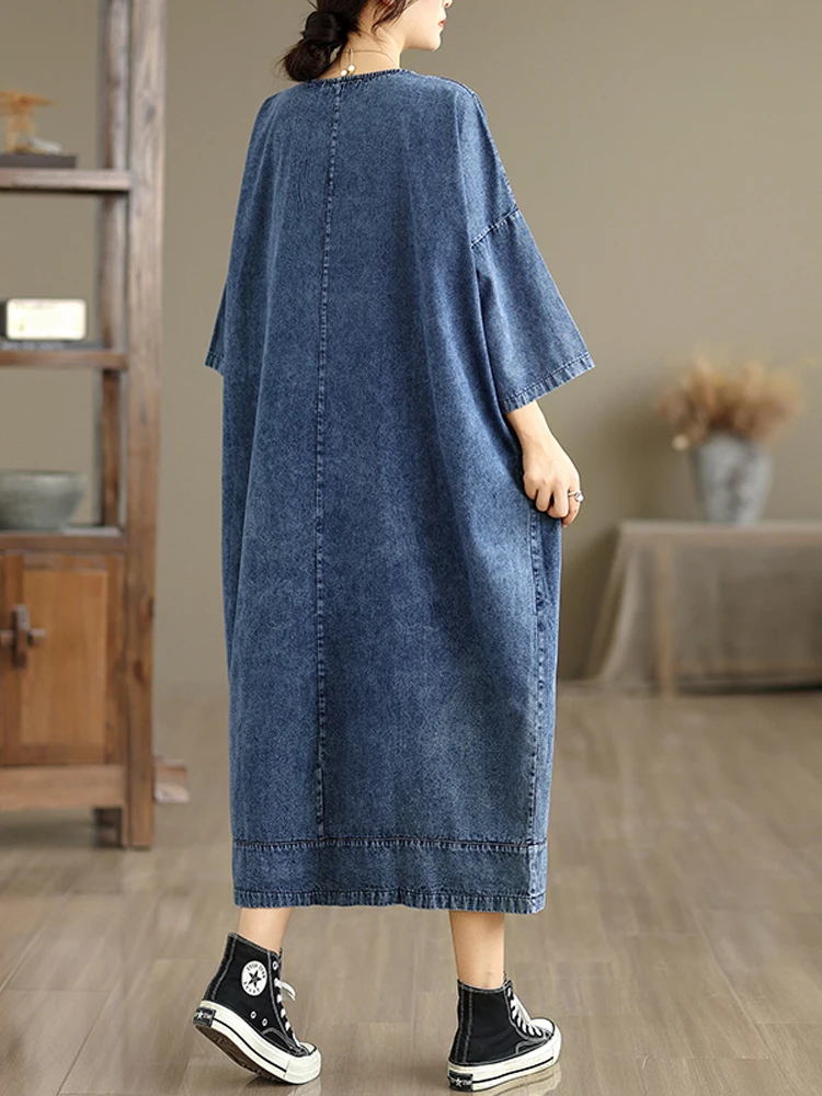 NYFS حجم كبير فستان طويل كاجوال من قماش الدنيم الصلب فستان نسائي فضفاض رداء خريف 2025 Elbise #3