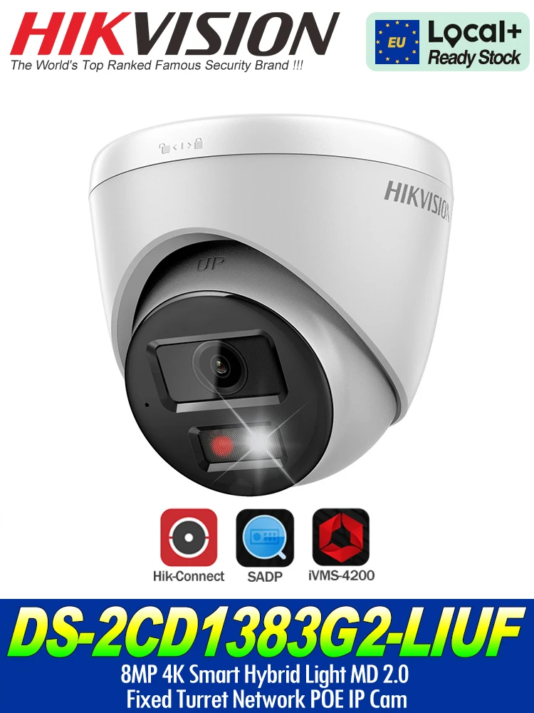 Hikvision DS-2CD1383G2-LIUF 8MP ColorVu Smart Hybrid Light POE IP-camera MD 2.0 Menselijke voertuigdetectie MIC SD-slot IP67 CCTV IPC
